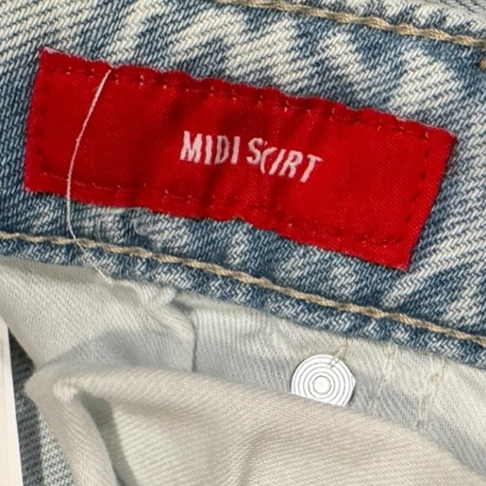 LUCKY BRAND Light Wash Blue Denim Jean Midi Skirt With Slit & Pockets NWT 8/29 - Picture 12 of 14